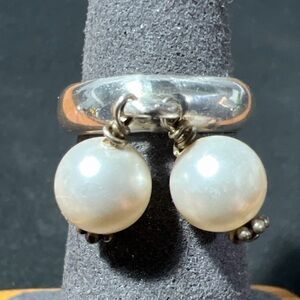 Vintage Double Freshwater Pearls .925 Sterling Ring Size 6